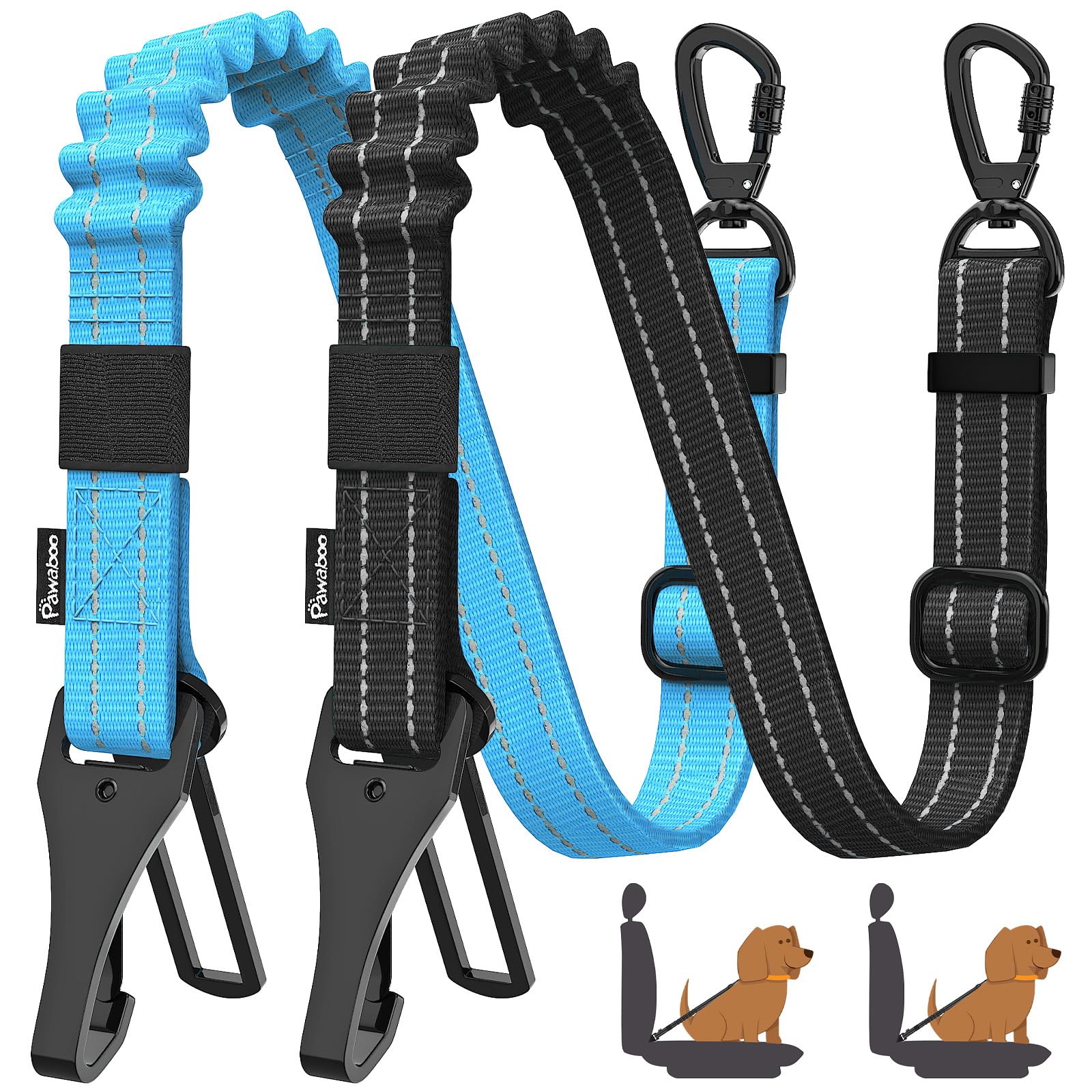 Photo 1 of ***COLOR MAY VARY***
 Pack Dog Seatbelt for Car, 3-in-1 Dog Seat Belt Bungee, Shockproof Dog Tether for Car with Buckle & Hook Latch, Adjustable Reflective Dog Car Harness Leash with 360° Lockable Buckle, Blue