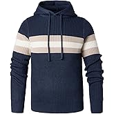 Beryielite Men's Hooded Sweater Knitted Pullover Long Sleeve Stripe Jumper Drawstring Knitwear