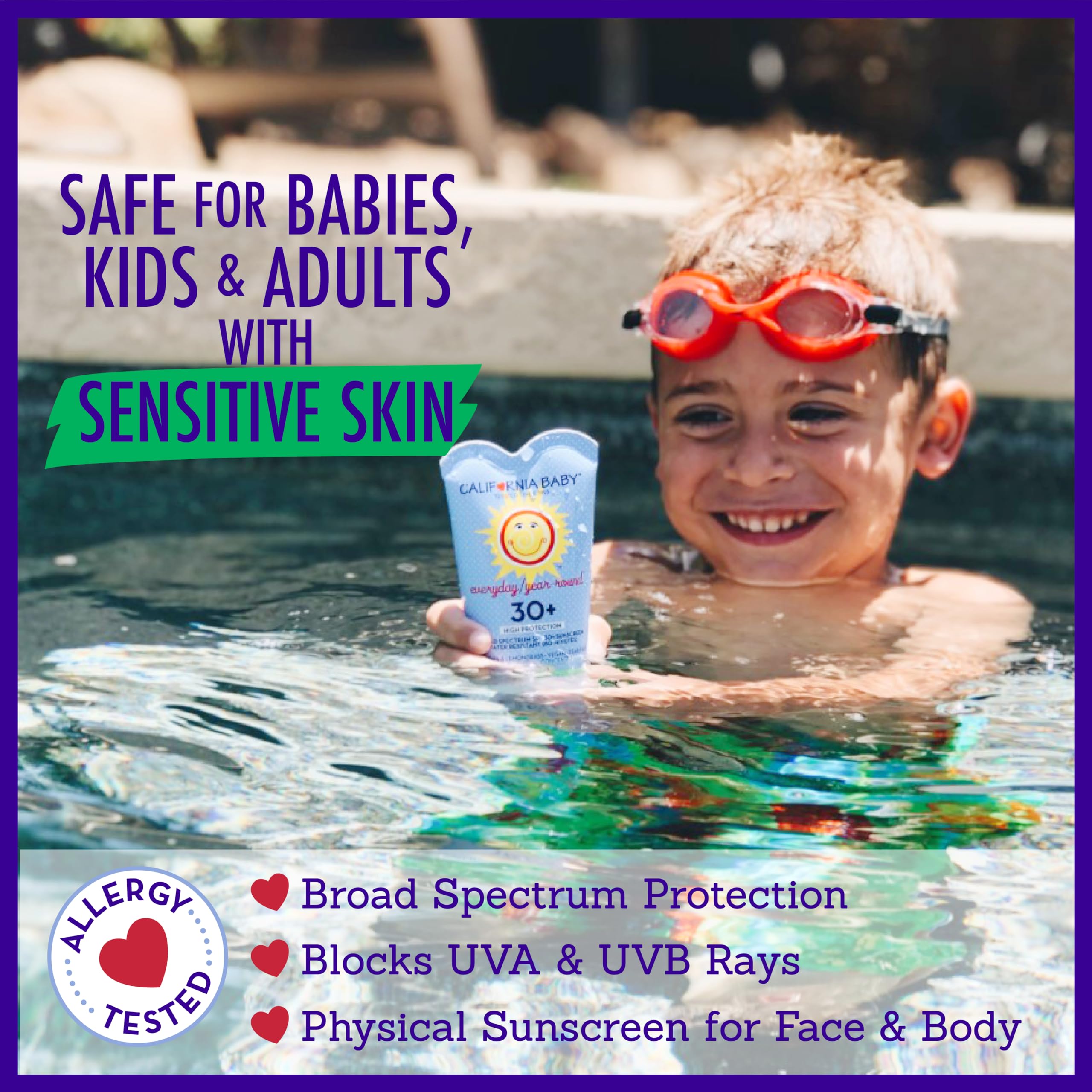 California Baby Everyday SPF 30+ Sunscreen | Mineral Based | Titanium Dioxide | Travel Size Baby Sunscreen for Face + Body | Floral Scent | 2.9oz