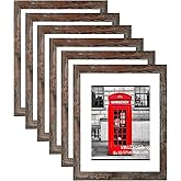 VMUZEDER 8x10 Picture Frame Rustic Brown Set of 6,Display Pictures 5x7 with Mat or 8x10 Without Mat for Wall Mounting or Table Top Display, Photo Frames Collage for Wall