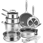 VONIKI Hybrid Tri-ply Stainless Steel Cookware Set, Pots And Pans Set Non Stick with Steamer Basket, Non Toxic Induction Cookware, Kitchen Cookware Sets PFOA & PTFE Free, Dishwasher and Oven Safe