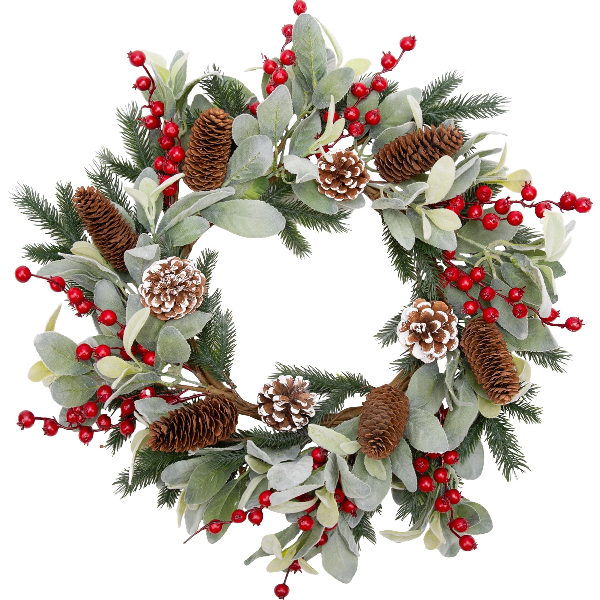 VGIA 20 Inch Christmas Wreath for Front Door Flocked Lambs Ear Wreath ...