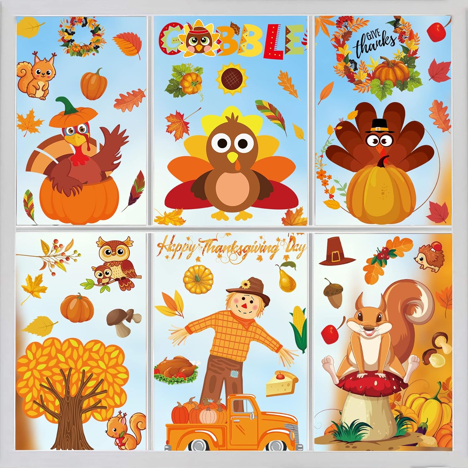 Window Treatments - Thanksgiving Fall Window Clings Decorations, 10 Sheets Thanksgiving Window Stickers for Kids Home Office Classroom Party Glass Windows Double Sided Turkey Autumn Pumpkin Fall Leaves Window Decal