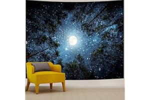APDIDL Forest Galaxy Starry Tapestry for Bedroom Ceiling, Blue Space Night Starry Sky Moon Stars Tapestry Aesthetic, Tree Forest Milky Way Backdrop Wall Hanging for Dorm Living Room Decor (51" X 60")