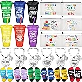 Funnymoom 24 Pcs Teacher Appreciation Gift from Students 2026 End of Year Thank You Gifts Bulk 24 oz Plastic Tumbler Cup Makeup Cosmetic Bag Crew Sock Keychain for Retirement