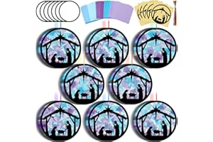Eersida 32 Sets Christmas Nativity Suncatchers Craft Kit DIY Christianity Tissue Paper VBS Sunday School Craft Make a Nativity Tissue Paper Kit for Holy Night Christian Religious Lent Bible Window Art