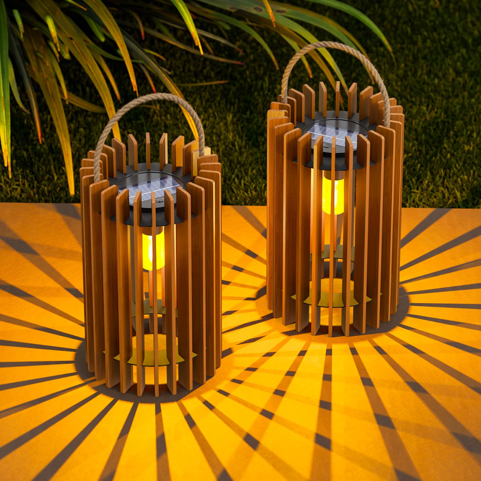 Photo 1 of 2-Pack Solar Lanterns Outdoor Portable Table Top Decorative Lamp DIY Lantern Lights Water-Resistant for Outside Patio Yard Garden Porch (Solar C)