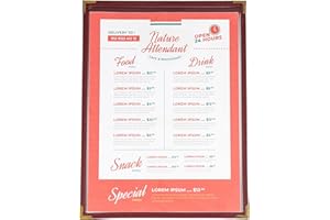 Ylittaa Menu Covers, Single Page, 1 Pocket, 2 View, for 8.5" x 11" Letter Size Paper, Pack of 6, Burgundy Edging + Gold Metal Corner, Made with Leatherette & Vinyl