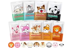 Beenefits 9 Packs Animal Character Facial Masks, Deep Hyrating Spa Masks for All Skin Types, Gift for Kids' Birthady Party, E