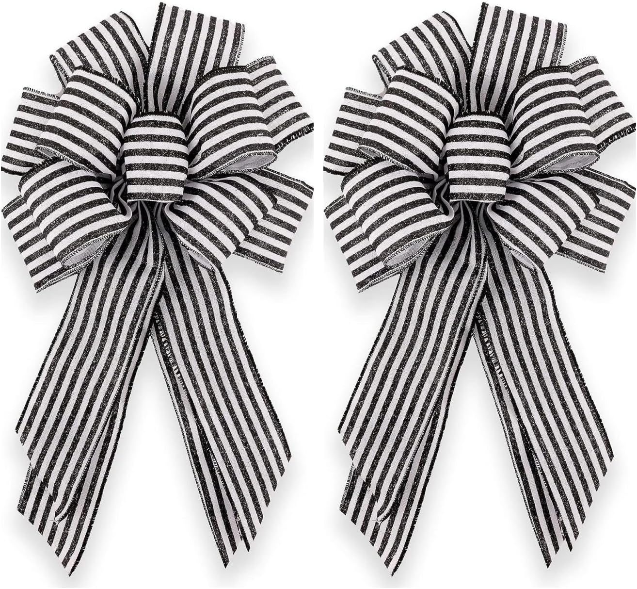 Bows & Ribbons - infleesh Halloween Bow Wreath, 20x12 Inch 2-Pack Black and White Striped Bow Wired Wreath Bows for Outside Farmhouse Christmas Tree Party Decoration