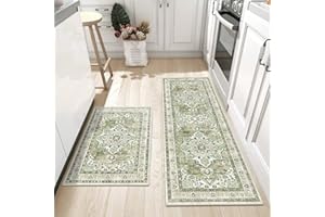 Findosom Kitchen Rugs Sets of 2, 20" x 32" + 20" x 48" Kitchen Runner Rugs Non Skid Washable with Rubber Backing, Vintage Kit