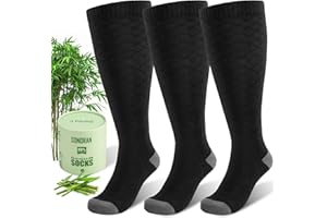SONORAN Plus Size Compression Socks for Women Wide Calf (3 Pairs) 15-20mmHg Bamboo Viscose Knee High Sock Support for Nurses 