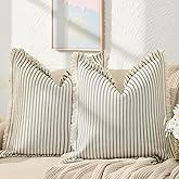 ZWJD Throw Pillow Covers 18x18 Set of 2 Striped Pillow Covers with Fringe Chic Cotton Decorative Pillows Square Cushion Covers for Sofa Couch Bed Living Room Farmhouse Decor