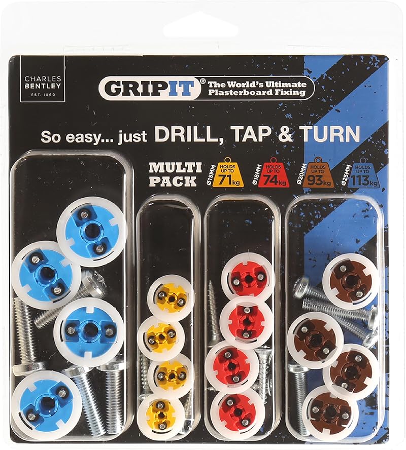 Gripit Mixed Heavy Duty Plasterboard Fixings Kit 16 Pack UK Designed