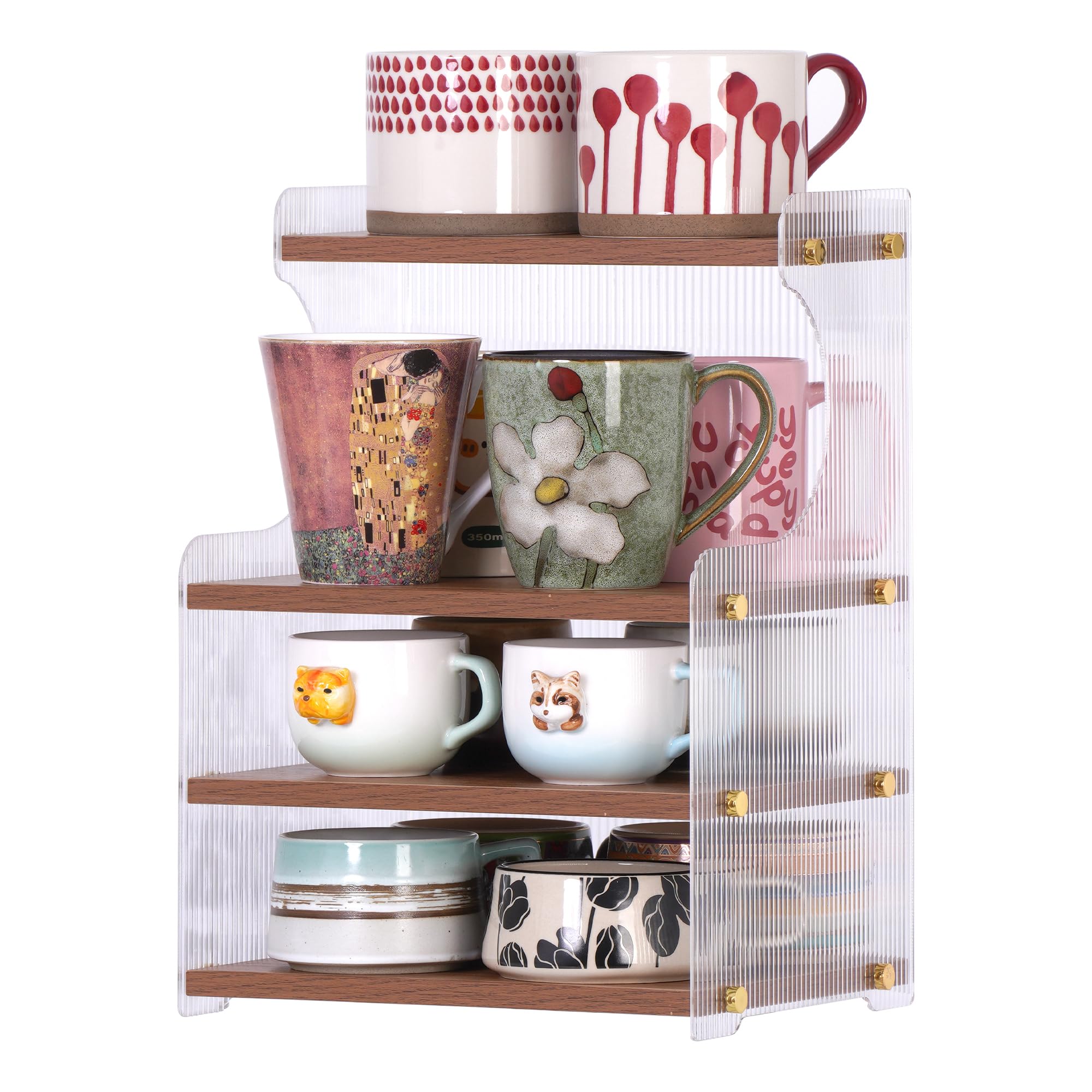 Photo 1 of KAOTGOT Coffee Mug Holder Wooden Cup Station Organizer 4-Tier Cup Holder for Coffee Bar Mug Display Rack for Countertop Mug Holder Shelf for Home Kitchen Wood