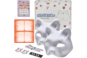 KEMONOX Pre Felted Therian Cat Mask Kit - Set of 2 with Fleeced Cat Mask Bases, Faux Fur, Eye Mesh - Felted for You, Skip the Messy Work - Premium All-in-One Therian Mask Kit