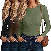 Evervibe 3 Pack Women's Ribbed Long Sleeve Thermal Tops Thin Fleece Lined Crew Neck Shirts Warm Basic Undershirt for Winter