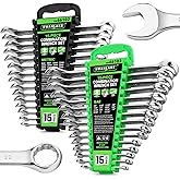 SWANLAKE 30-Piece Combination Wrench Set, Metric & SAE (8-22mm & 1/4” to 1-1/16”),12-Point Open End Standard Wrench Set, Mechanics Wrenches Sets, Chrome Vanadium Steel with Storage Rack
