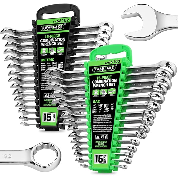 SWANLAKE 30-PIECE COMBINATION WRENCH SET, METRIC & SAE (8-22MM & 1/4” TO 1-1/16”),12-POINT OPEN END STANDARD WRENCH SET, MECHANICS WRENCHES SETS, CHROME VANADIUM STEEL WITH STORAGE RACK