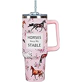 40 Oz Tumbler With Handle 40oz Horse Tumbler With Lid Straw Double Insulated Travel Coffee Mug Horse Lover Gifts for Women