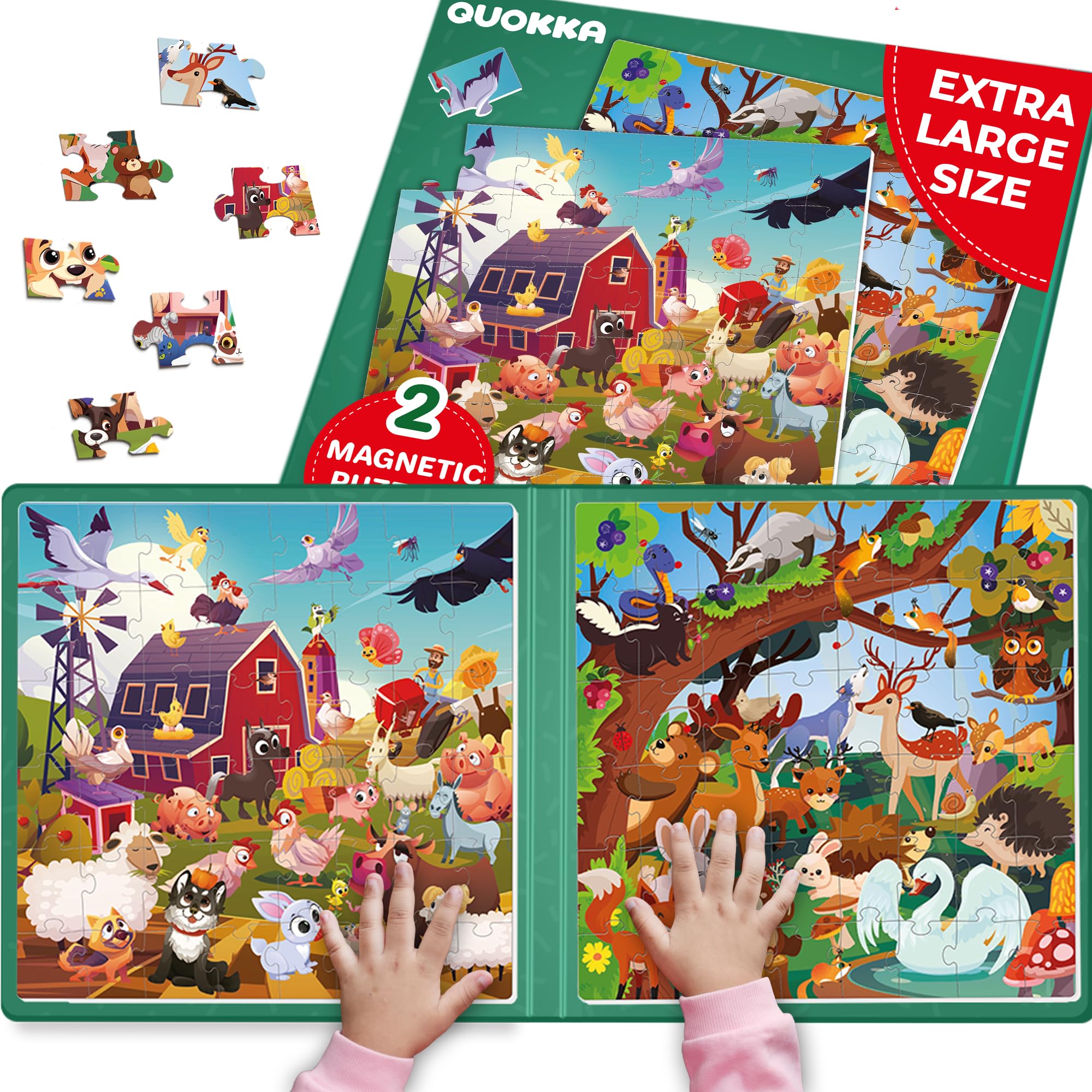 QUOKKA Magnetic Puzzles For 3 4 Year Olds - Travel Games For Kids Age 4 5 6 - Toddlers Travel Toys on Plane Car Ride - 48 Pieces Forest Jigsaw Games 3 Year Olds - Kids Plane Activities