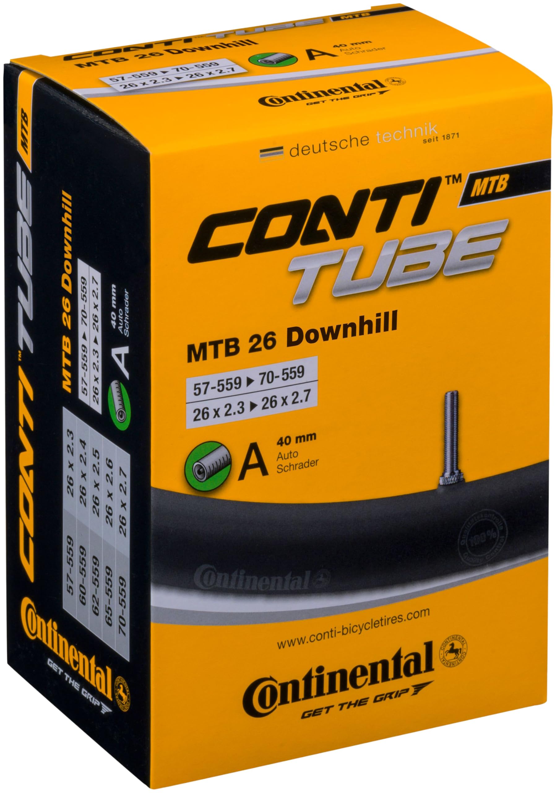 Continental 26" Downhill MTB Tube, 26 x 2.3 - 26 x 2.7 40mm Schrader Valve