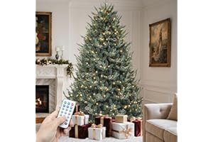 YITAHOME Prelit Blue Spruce Christmas Tree 6ft with Remote Control, Pre-Decorated Pre-Lit Blue Aspen Fir Christmas Tree with Built-in Lights, Pine Cones & 11 Light-Modes for Home, Party Decoration