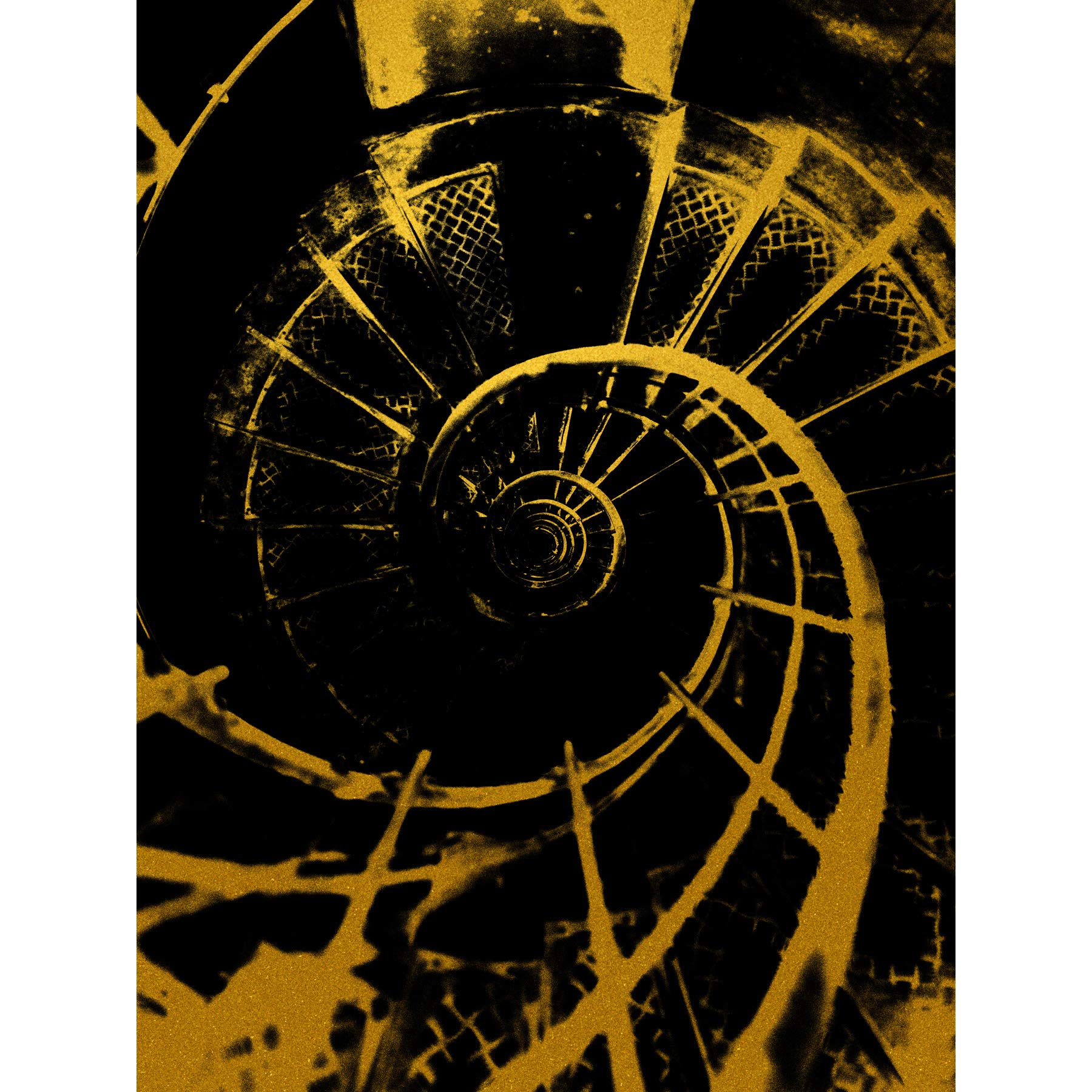 Artery8 Gold Effect Yellow Black Spiral Staircase Architecture Large Wall Art Poster Print Thick Paper 18X24 Inch