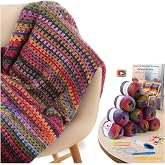 Aeelike Crochet Blanket Kit for Adults Advanced,Boho Vintage Blanket Craft | Step-by-step Tutorial,10 Skeins Ombre Blend Wool Yarn,2 Ergonomic Crochet Hooks E/G,Complete Crochet Kit for Blanket
