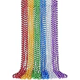 SHAOQINLIN 12 PCS Mardi Gras Beads Necklaces, 6 Colors 33'' Colorful Bead Necklaces Bulk Party Beads Necklace Round Beaded Necklaces for Mardi Gras, St. Patrick's Day, Christmas, Carnival Party Favor