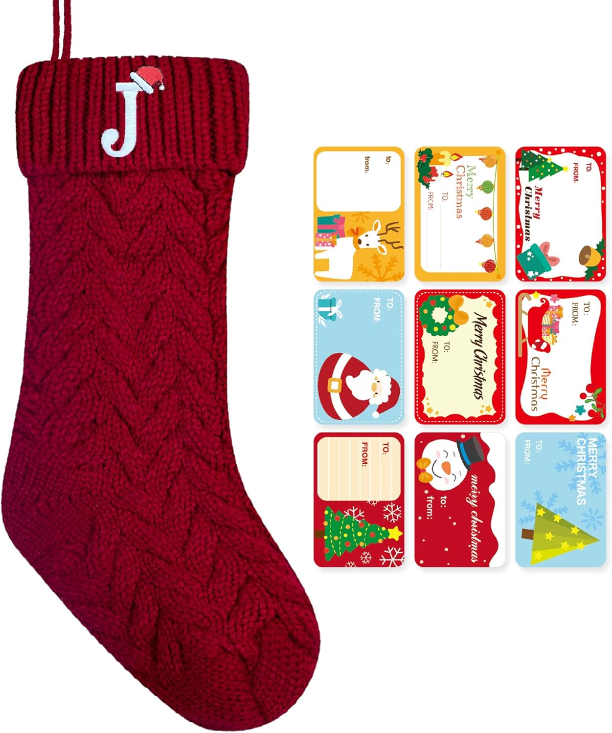 Stockings & Holders - ZGCYSMHT Christmas Stockings Personalized Custom Initials 18 Inches Knitted Christmas Stockings with Letter Fireplace Hanging Monogram Xmas Stockings for Kids,Family Holiday Party Decoration（Red J）