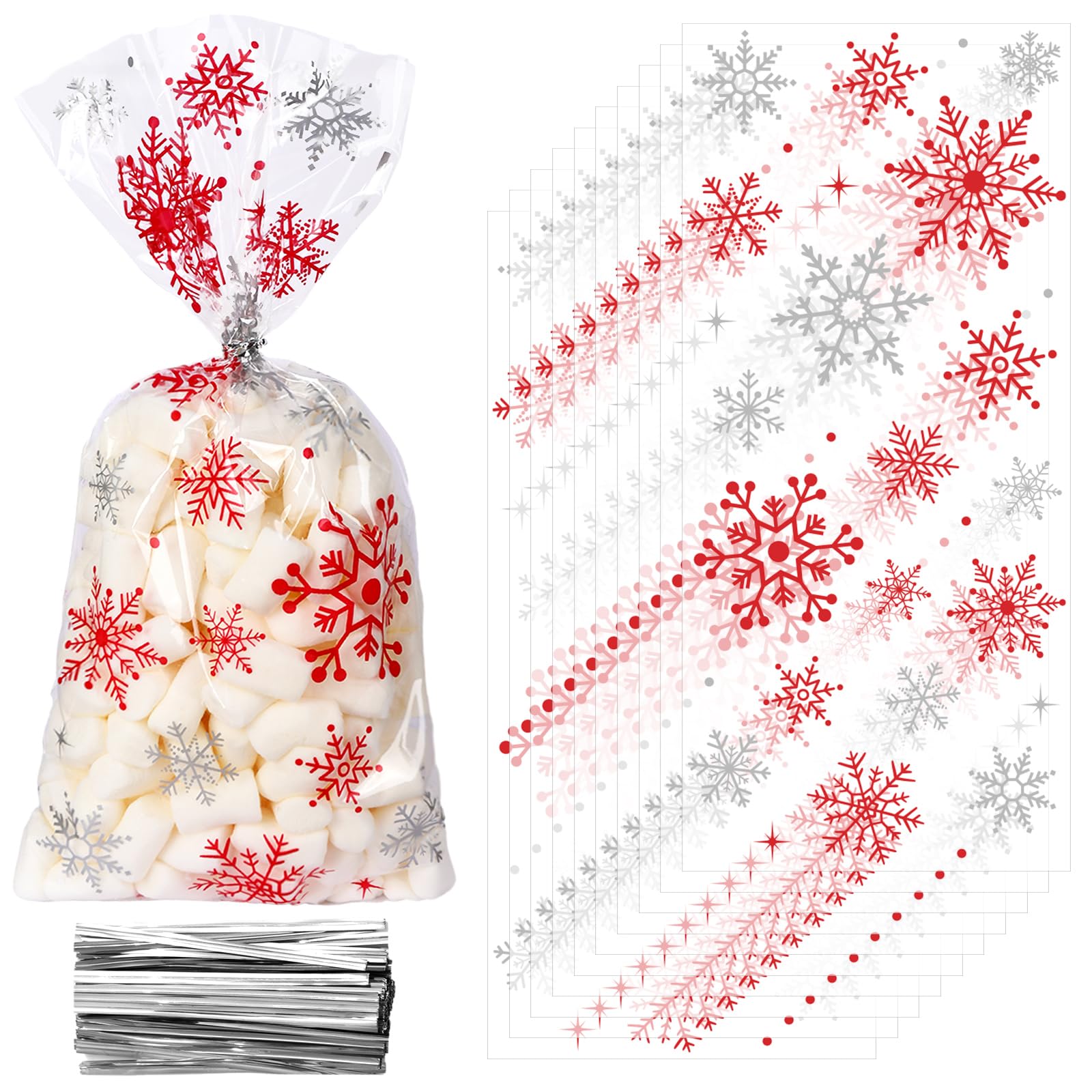 Photo 1 of **** 2 pack****JarThenaAMCS 150Pcs Christmas Cellophane Treat Bags Xmas Snowflake Candy Cookie Bags Plastic Goodie Bags with Twist Ties for Christmas Winter Birthday Party Supplies