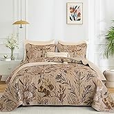 Dintszyayue King Size Quilts Brown, 3 Pieces Boho Floral Bedspread Bedding for King Size Bed, Soft Lightweight Microfiber Coverlet Set for All Season Quilt with 2 Pillowcases