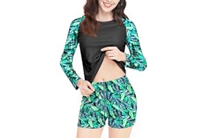 Davena Women 2 Piece Long Sleeve Rash Guard with Built in Bra Swimsuits UPF 50+ Swim Shirt with Boyshort Bottom