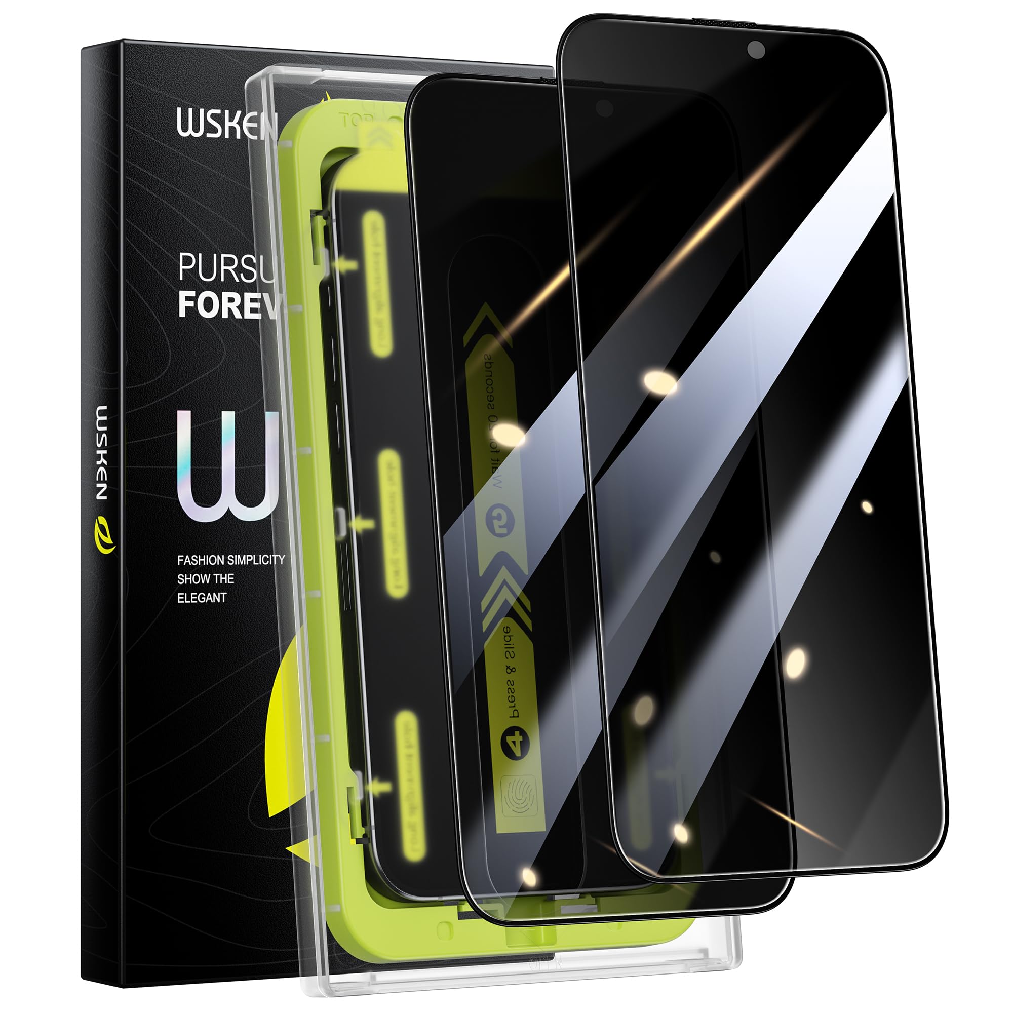 WSKEN for iPhone 15 Pro Max Privacy Screen Protector - [28°Anti Spy][Auto-Dust Removal] Full Coverage 9H Hardness Tempered Glass Easy Installation,Bubble Free,Anti Fingerprint,Anti Scratch,2 Pack