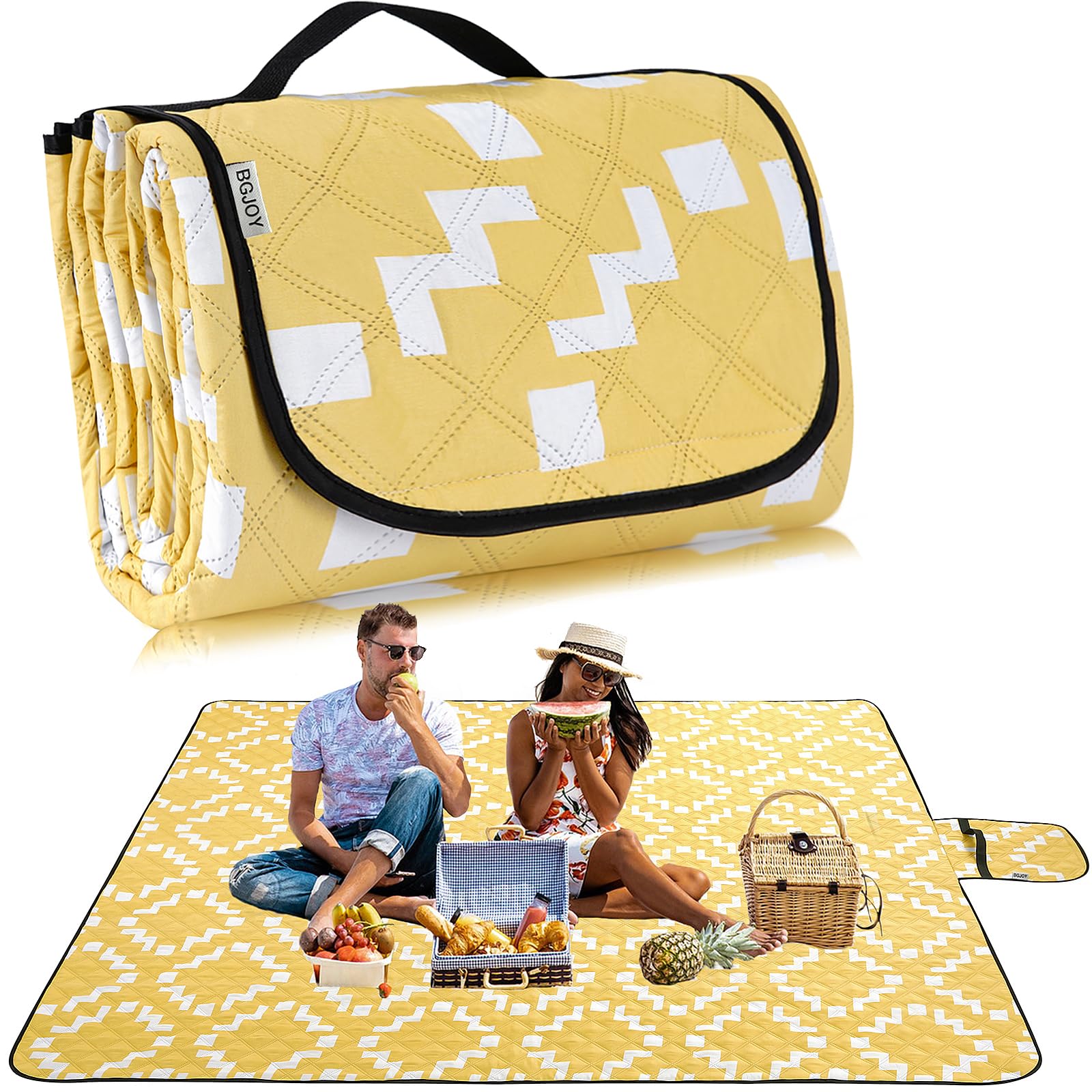 Photo 1 of BGJOY Waterproof Sandproof Travel Blanket, Large Yellow Picnic Mat for 2-4 Adults, Lightweight Beach Blankets with Carry Strap, Foldable Outdoor Blankets for Camping, Grass, Park