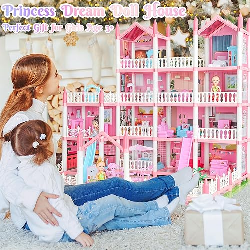 LUYE Big Doll House Girl Toys Dream Dollhouse 4-Story 15 Rooms