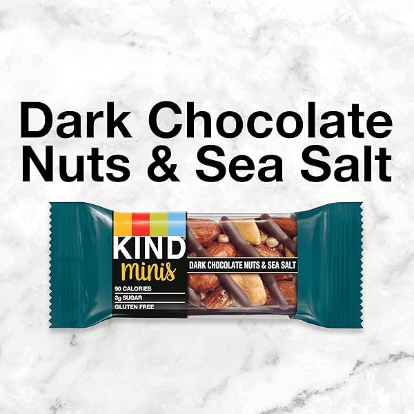 KIND MINI SNACK BARS, DARK CHOCOLATE NUTS & SEA SALT, GLUTEN FREE, LOW SUGAR, LOW CALORIE SNACKS, 10 COUNT