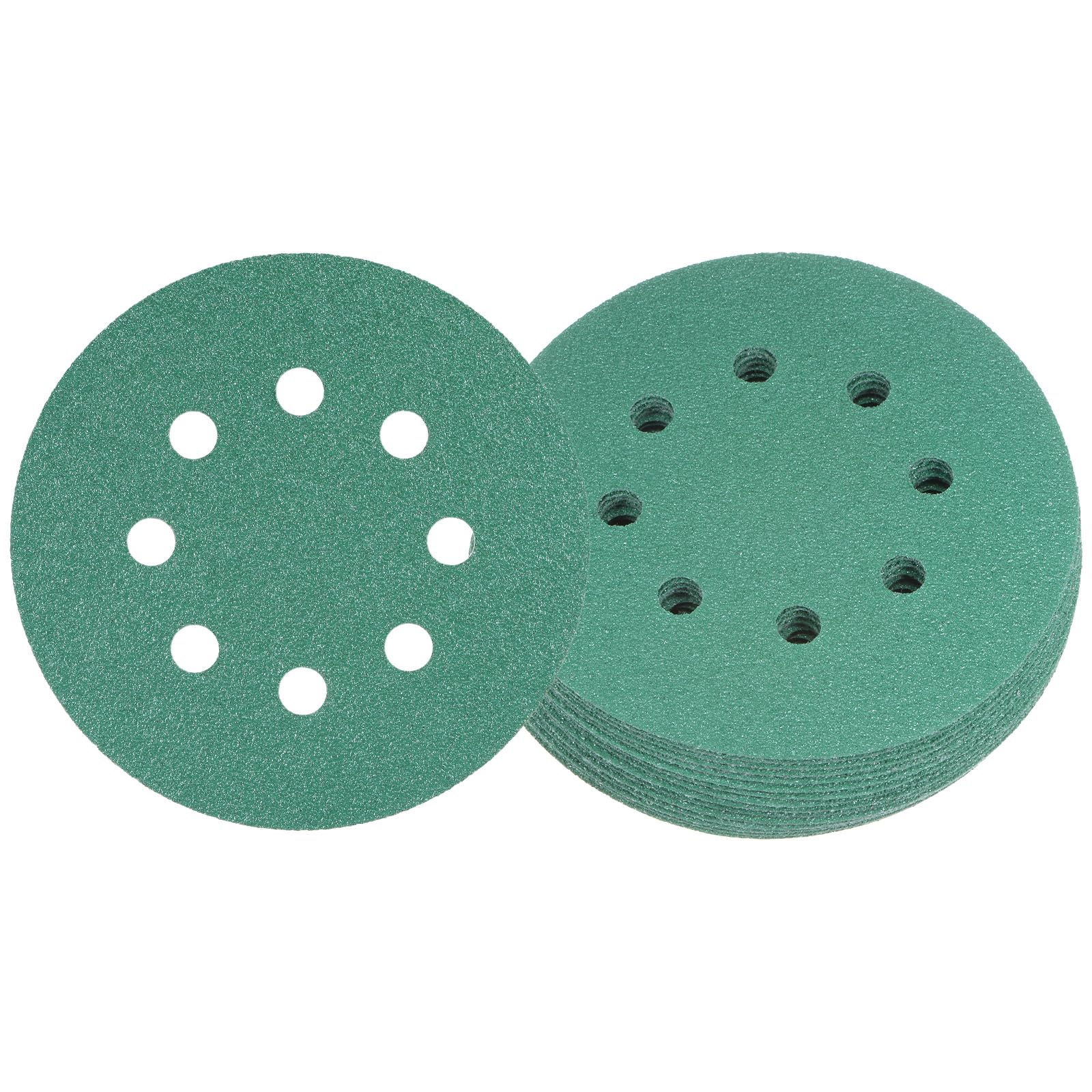 Kozelo 15pcs Green Film Sanding Discs - [5 Inch 60 Grits 8 Hole ] Round Aluminum Oxide Hook & Loop Wet Dry Sander Pads for Wood Metal Polishing Use| Zirconium Corundum Sandpaper