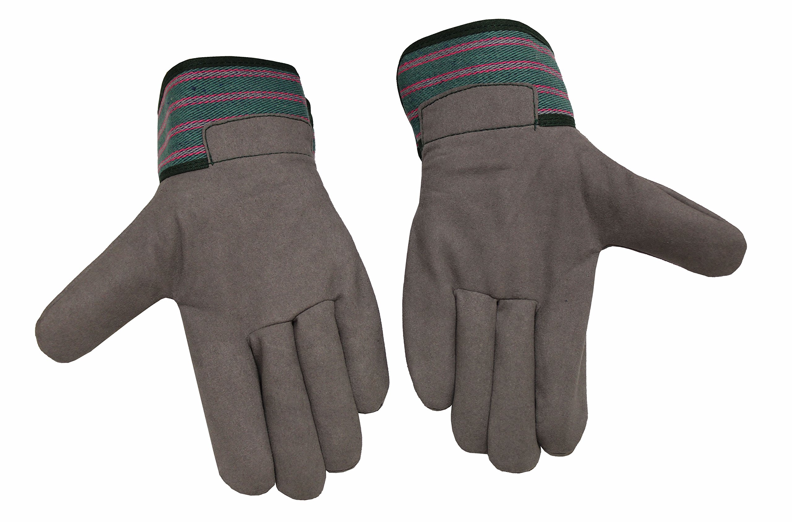 5009L 3 PAIR Pack JustForKids Synthetic Leather Kids Garden Gloves, Kids Work Gloves, Grey, 7-9 years old - 3 Pairs
