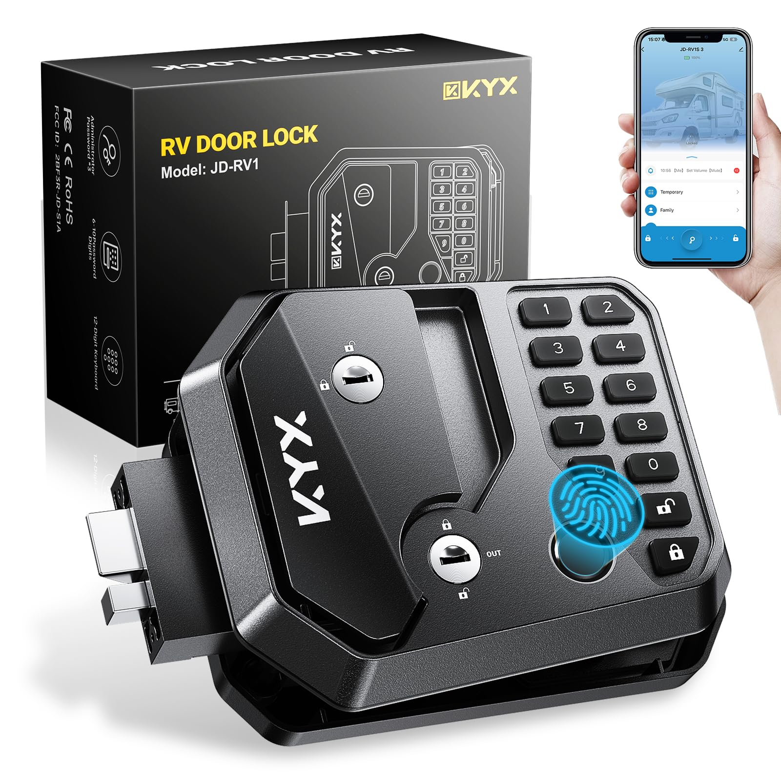 Photo 1 of (used)(see images)KYX Upgraded RV Door Lock Replacement Keyless Entry Keypad, with Bluetooth APP and Remote Control Thumbprint Password