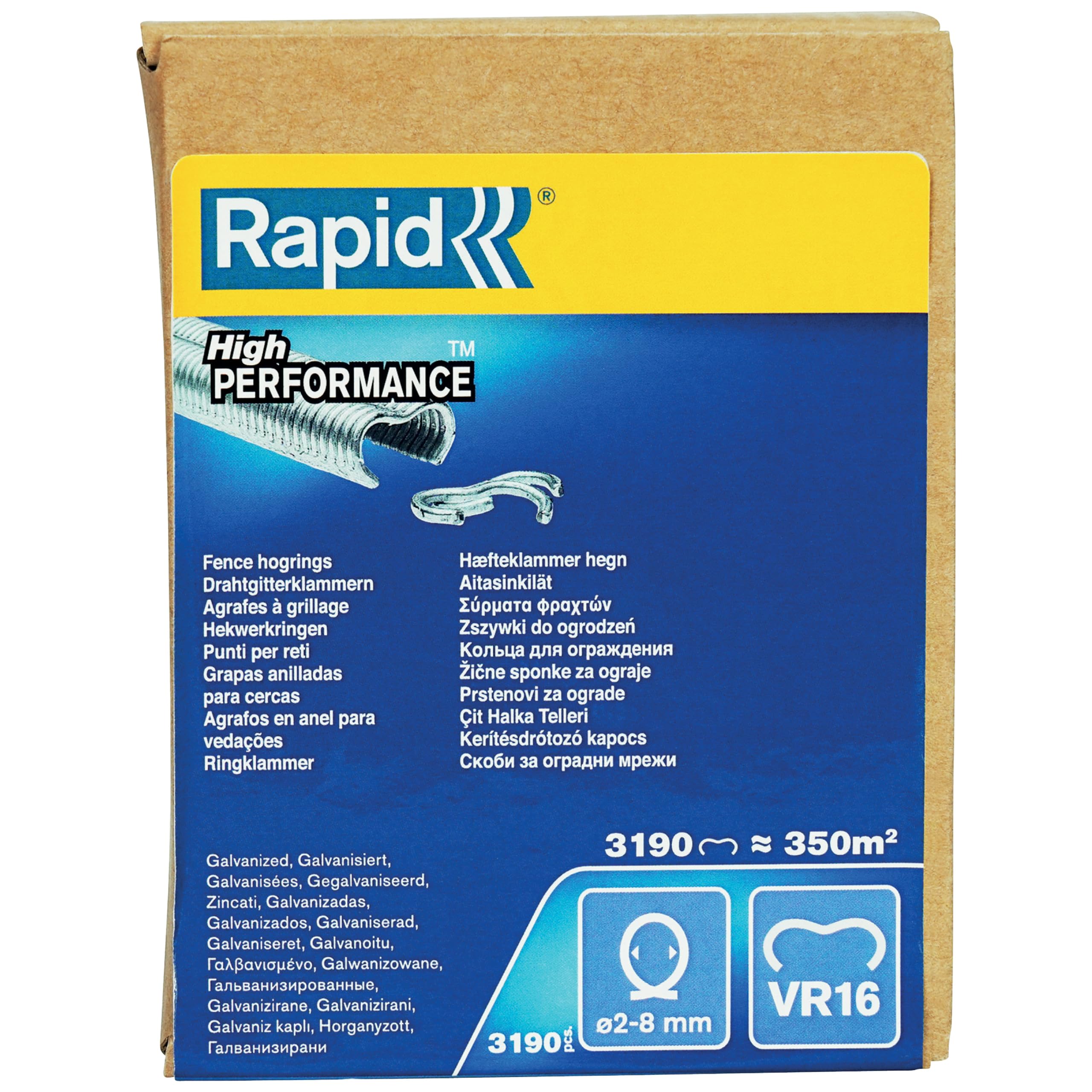 Rapid VR16 Galvanized Fence Hogrings, Suitable for 2-8 mm Netting Wire, Ideal for Securing Cages and Fencing, 3190 Pieces, Boxed (40108808)