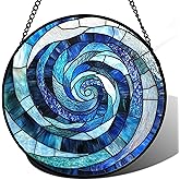 CRISGIF Stained Glass Window Hanging - Blue Abstract Swirl Suncatcher for Doors Garden Patio Unique Sun Catchers Decor Christmas Mother's Day Birthday Gifts for Women Men Mom Nana Friend 6.3 in