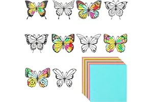 MixTeach 50 Pieces Butterfly Suncatcher Kit, 10 Types Double-Sided Butterfly Stained Glass Effect Paper 6.3 x 4.3 Inch with 30 Pieces Colored Paper for Window Art Classroom Art Craft Decor (Butterfly)