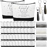 Sanwuta 80 Pcs Valentine Day Appreciation Gifts Canvas Cosmetic Bag Bulk Inspirational Makeup Bags with Thank You Keychains for Women Teacher Employees Coworker Nurse Volunteer (Be Proud Sign)