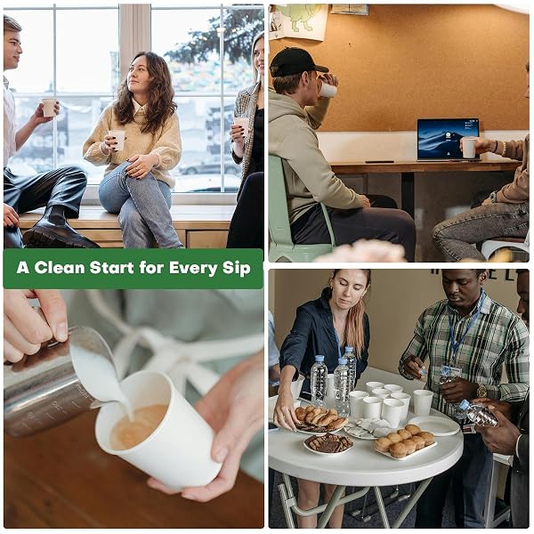 FINEPAK WHITE PAPER CUPS 8 OZ DISPOSABLE COFFEE CUPS, 300 PACK BPA FREE HOT CUPS, 300GSM THICKENED WHITE DISPOSABLE CUPS, BULK SMALL DRINK CUPS FOR EVERYDAY OFFICE COFFEE BAR SUPPLY PARTY ESSENTIALS