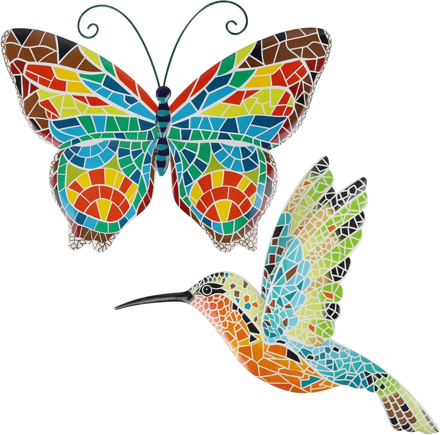 Plaques & Wall Art - Adroiteet 16 Inch Large Wall Decor, Set of 2 Butterfly Hummingbird Metal Wall Art, Bird Wall Sculpture Hanging Decorations, Perfect for Garden Yard Fence Home Kitchen Bedroom Outdoor Indoor