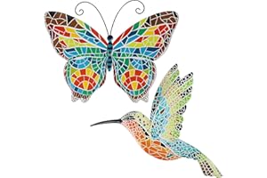 Adroiteet 16 Inch Large Wall Decor, Set of 2 Butterfly Hummingbird Metal Wall Art, Bird Wall Sculpture Hanging Decorations, Perfect for Garden Yard Fence Home Kitchen Bedroom Outdoor Indoor