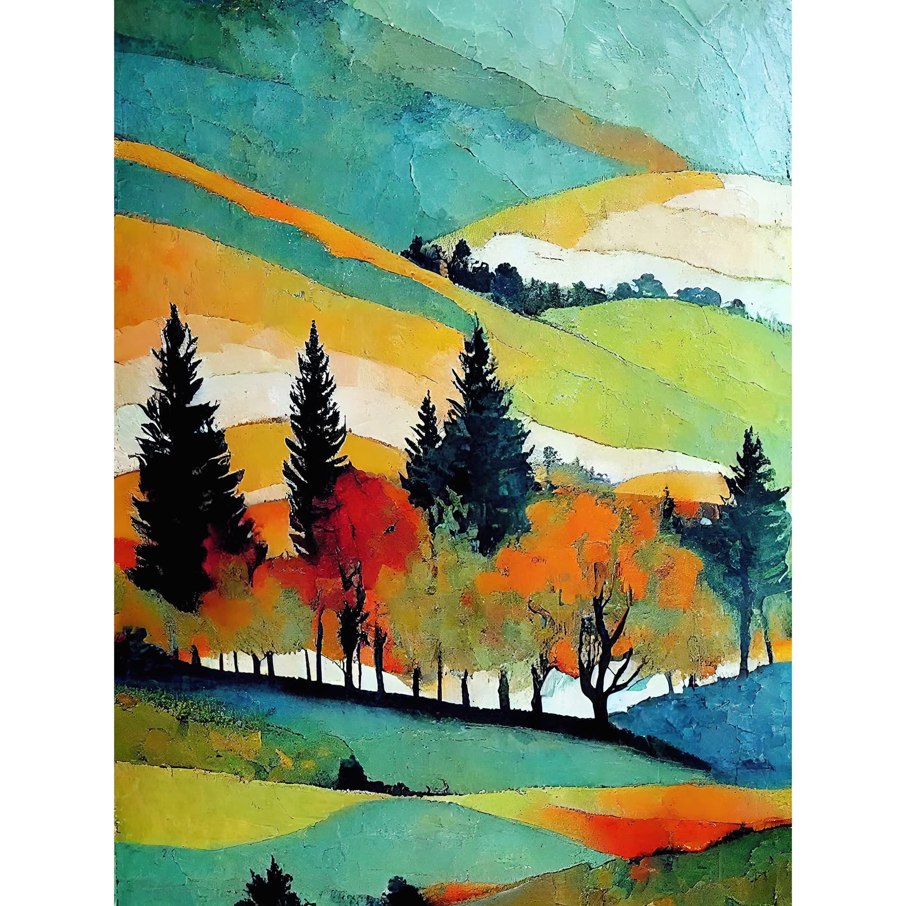 Wee Blue Coo Colourful Autumn Landscape Scotland Hillside Forest Oil Painting Unframed Wall Art Print Poster Home Decor Premium