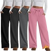 Yearntown 4 Pack Women's Fleece Lined Plus Size Sweatpants Wide Leg Lounge Pants Baggy Thermal Athletic Pants